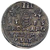 trojak 1585, Wilno, odmiana z herbem Prus pod popiersiem króla, Kurp. 313 (R1), Gum. 763, ładna st..