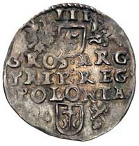trojak 1586, Poznań, odmiana z datą po lewej stronie herbu podskarbiego i małą cyfrą 6, Kurp. 204 ..