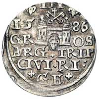 trojak 1586, Ryga, odmiana z dużą głową króla, Kurp. 454 (R1), Gum. 814