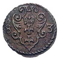 denar 1583, Gdańsk, Kurp. 369 (R2), Gum. 786, T. 3, ciemna patyna