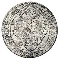 szóstak 1599, Malbork, odmiana z małą głową króla, Kurp. 1434 (R2), ale interpunkcja M · D : L ·, ..