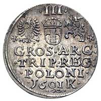 trojak 1601, Kraków, popiersie króla w lewo, Wal. XCI 5, Kurp. 1256 (R4), ładny egzemplarz z patyną