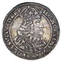 ort 1654, Poznań, Kurp. 350 (R3), Gum. 1738, T. 4, na rewersie napis POSNAN FAC, rzadka moneta ze ..