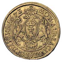 dukat 1673, Gdańsk, H-Cz. 2383 (R1), Fr. 32, T. 35, złoto 3.47 g, patyna