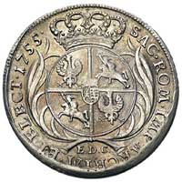 talar 1755, Lipsk, Schnee 1037 popiersie typ B, tarcza herbowa typ 2, Dav. 1617, moneta wyjęta z o..
