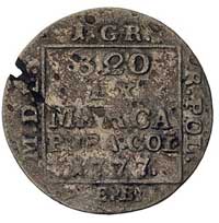 1 grosz srebrny 1777, Warszawa, Plage 226, wada blachy, bardzo rzadki, patyna