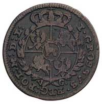 grosz 1765, Kraków, odmiana z literami V-G pod tarczą herbową, Plage 35, rzadka moneta wyceniona w..