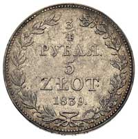 3/4 rubla = 5 złotych 1839, Warszawa, Plage 363, Bitkin 1094, patyna