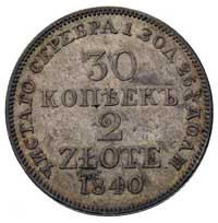 30 kopiejek = 2 złote 1840, Warszawa, Plage 379, Bitkin 1110, połyskowy egzemplarz ze starą patyną