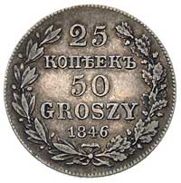 25 kopiejek = 50 groszy 1846, Warszawa, Plage 385, Bitkin 1199, ciemna patyna