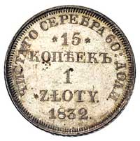 15 kopiejek = 1 złoty 1832, Petersburg, odmiana bez kreski ułamkowej, św. Jerzy w płaszczu, Plage ..