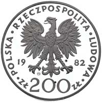 200 złotych 1982, Szwajcaria, Jan Paweł II, Parchimowicz 316 b, na awersie i rewersie ciemne plamki