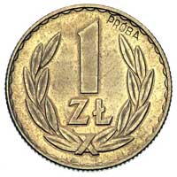 1 złoty 1949, na rewersie wklęsły napis PRÓBA, Parchimowicz P-215 b, wybito 100 sztuk, mosiądz
