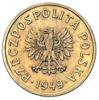 50 groszy 1949, na rewersie wklęsły napis PRÓBA, Parchimowicz P-209 b, wybito 100 sztuk, mosiądz