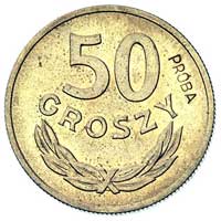 50 groszy 1957, na rewersie wklęsły napis PRÓBA, Parchimowicz P-210 b, wybito 100 sztuk, mosiądz