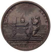 500-lecie Elbląga- medal autorstwa Wernera 1737 r., Aw: Kobieta z rozpuszczonymi włosami modli się..