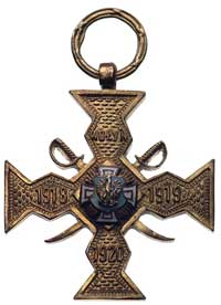Wojna z Ukrainą 1918-1919, odznaka pamiątkowa Krzyż Powstańców Wołyńskich z szablami 1 klasa 1921,..
