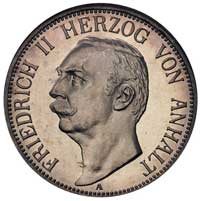 Fryderyk II 1904-1918, 3 marki 1909/A, Berlin, J. 23, moneta wybita stemplem lustrzanym w pudełku ..