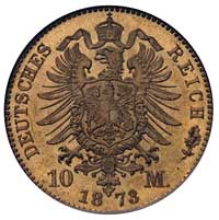 10 marek 1873/A, Berlin, J. 242, Fr. 3819, złoto, gabinetowy stan zachowania, patyna, moneta w pud..