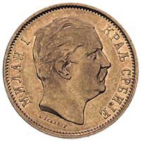Milan Obrenowicz 1868-1889, 10 dinarów 1882 V, Wiedeń, Fr. 5, złoto 3.20 g