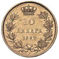 Milan Obrenowicz 1868-1889, 10 dinarów 1882 V, W