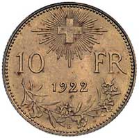 10 franków 1922 B, Berno, Fr. 504, złoto 3.22 g