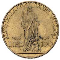 Pius XI 1922-1937, 100 lirów 1933/1934, Rzym, Berman 3362, Fr. 284, złoto 8.80 g