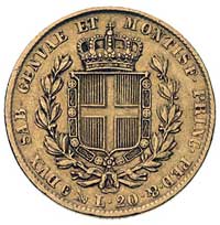 20 lirów 1849, Genua, (kotwica), Fr. 1143, złoto 6.41 g