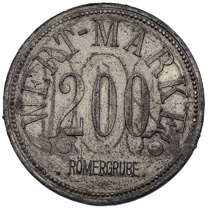 Niedobczyce (obecnie dzielnica Rybnika), żeton o nominale 200 fenigów Kopalni \Rzymianin\" (obecnie \"Rymer\")