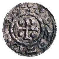 biskup Liutolf 989-996 r., denar, Aw: Krzyż i na
