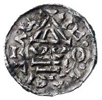 biskup Liutolf 989-996 r., denar, Aw: Krzyż i napis w otoku, Rw: Kościół i napis w otoku, Hahn 138..