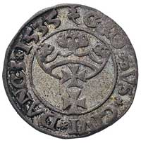 grosz 1535, Gdańsk, trójliść po obu stronach monety dzieli napis, patyna