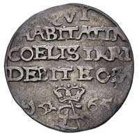 trojak 1565, Wilno lub Tykocin, Ivanauskas 647:95, T. 15, minimalna wada blachy, rzadka moneta z c..