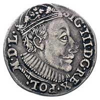 trojak 1588, Olkusz, odmiana z popiersiem króla jak na trojakach z tarczą czteropolową, litery ID ..