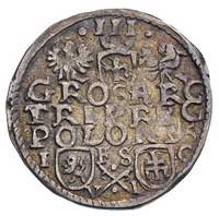 trojak 1595, Bydgoszcz, znaki podskarbiego i dzierżawcy mennicy poniżej litery V-I, patyna