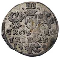 trojak 1598, Wilno, Ivanauskas 1071:215, głowa wołowa- znak Szymona Lidmana i herb Chalecki, patyna