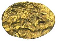 kopiejka wybita w Moskwie bez znaków mennicy, H.-Cz. 1733 R5, złoto 0.59 g, bardzo rzadka
