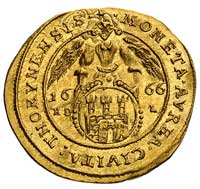 dukat 1666, Toruń, złoto, 3.46 g, H-Cz. 2307 (R5), Kaleniecki- , Fr. 60, T. 45, wyśmienity stan za..