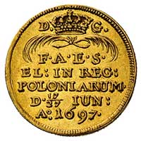 dukat koronacyjny 1697 Drezno, Aw: Król na koniu, Rw: Napisy, H-Cz. 2587, Merseb. 13289, Fr. 2827,..