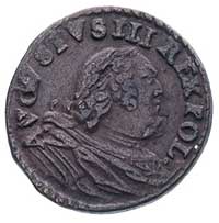 szeląg 1753, Gubin, odmiana z literą D pod tarczami, Merseb. 1793, moneta zazwyczaj niespotykana w..