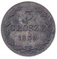 3 grosze 1839, nowe bicie petersburskie (1859 r), Plage 190 (R), Bitkin H 1205 (R2), patyna