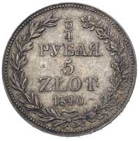 3/4 rubla = 5 złotych, 1840, Warszawa, Plage 365, Bitkin 1146