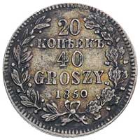20 kopiejek = 40 groszy, 1850, Warszawa, Plage 397, Bitkin 1263, patyna