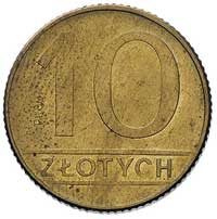 10 złotych 1989, na rewersie wypukły napis PRÓBA, mosiądz, Parchimowicz P-288 b, nakład nieznany