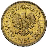 1 złoty, 1957, na rewersie wklęsły napis PRÓBA, mosiądz, Parchimowicz P-216 b, wybito 100 sztuk
