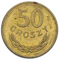50 groszy 1949, na rewersie wklęsły napis PRÓBA, mosiądz, Parchimowicz P-209 b, wybito 100 sztuk 