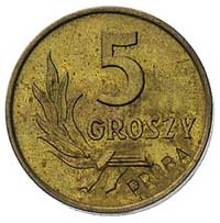 5 groszy, 1958, na rewersie wklęsły napis PRÓBA, mosiądz, Parchimowicz P-204 b, wybito 100 sztuk