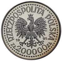 200.000 złotych 1991, Jan Paweł II, na rewersie wypukły napis PRÓBA, srebro 30.60 g, Parchimowicz ..