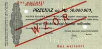 przekaz na 50 mln marek polskich 20.11.1923, WZÓR dwukrotnie perforowany, Miłczak 40b