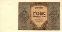 1000 złotych 1945, seria B, Miłczak 120a, na prawym marginesie strony odwrotnej ślad po kleju